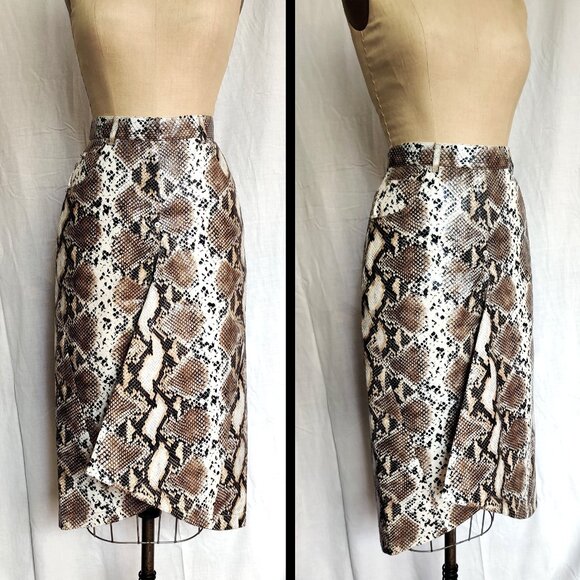 NWOT PushButton Taupe Beige Snakeskin Flared Asymmetrical Midi Skirt - Small - Picture 3 of 8